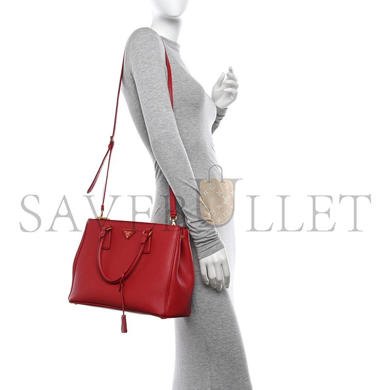 PRADA SAFFIANO GALLERIA DOUBLE ZIP TOTE FUOCO 1BA863 (28*19.5*12cm)